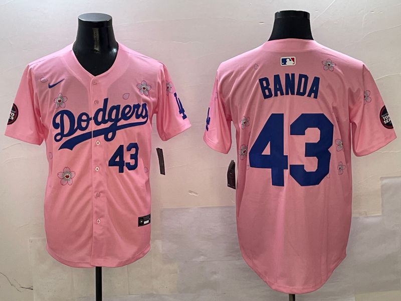 Men Los Angeles Dodgers 43 Banda Pink Sakura Edition 2025 Nike MLB Jersey style 2